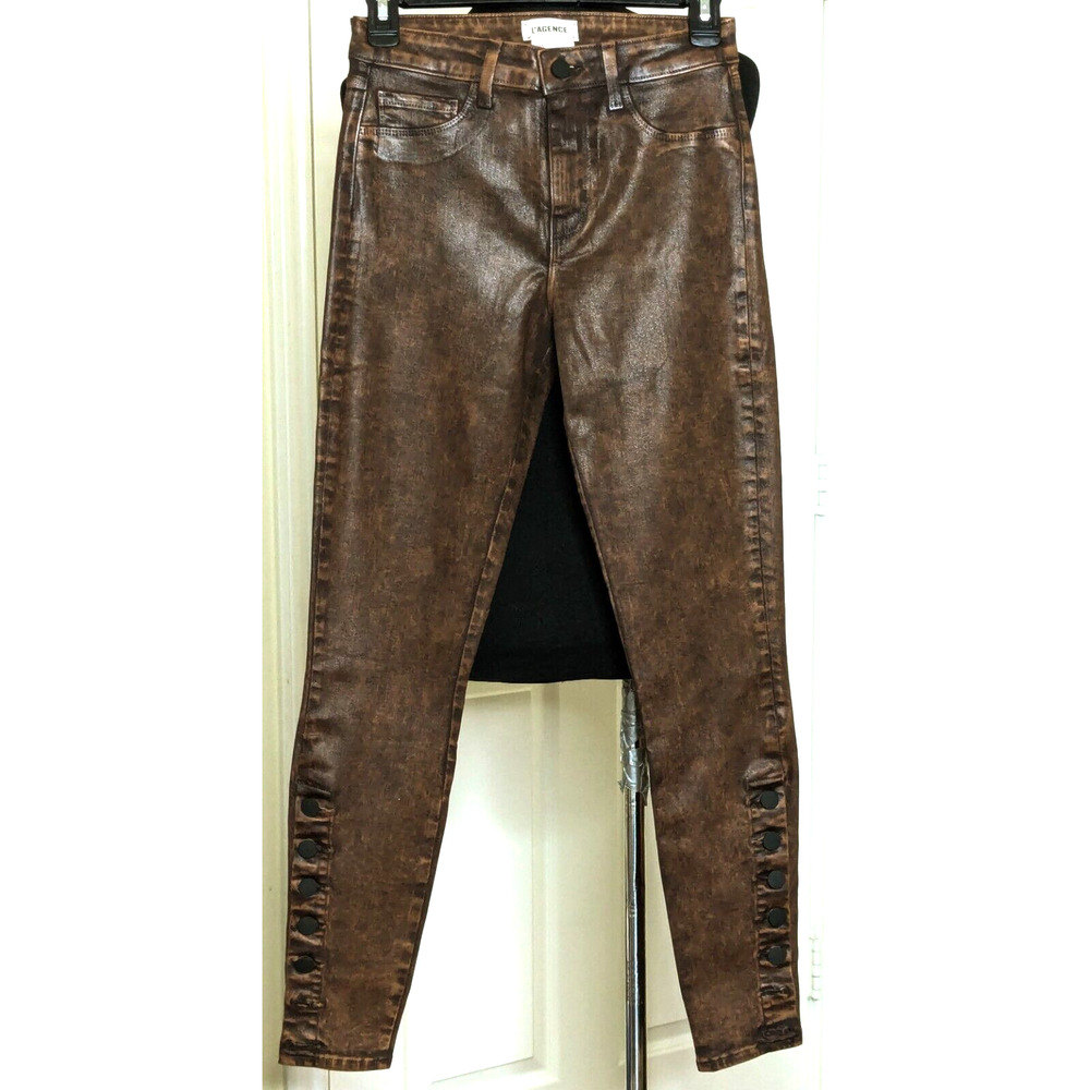 L'Agence Jeans Womens 25 Brown Piper High Rise Skinny Cocoa Mineral Coated NEW